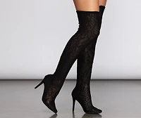A Madonna Vibe Lace Stiletto Thigh High Boots