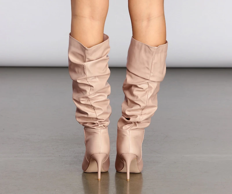 Scrunched Knee-High Stiletto Boots