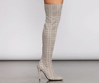 Plaid Thigh High Stiletto Boots