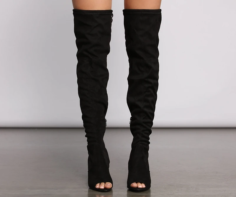 Over The Knee Open Toe Block Heeled Boots