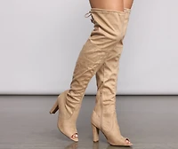 Over The Knee Open Toe Block Heeled Boots