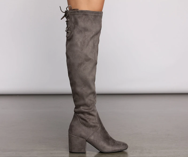 Over The Knee Tie Back Heeled Boots