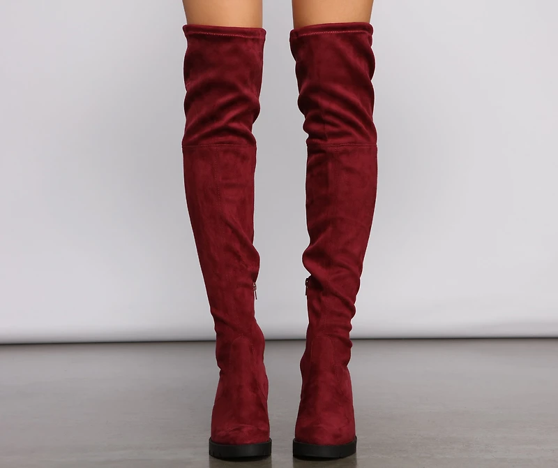 Faux Suede Over The Knee Lug Sole Boots