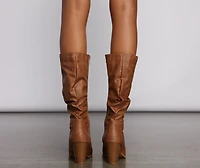 Faux Leather Slouched Knee-High Boots