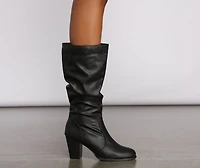 Faux Leather Slouched Knee-High Boots