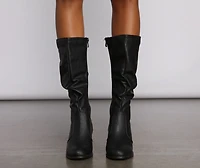 Faux Leather Slouched Knee-High Boots