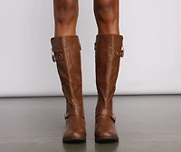 Quilted Faux Leather Buckle Detail Boots