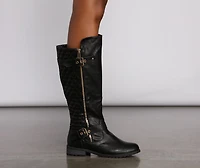 Quilted Faux Leather Buckle Detail Boots
