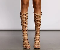 Chic Caged Below The Knee Stiletto Boots