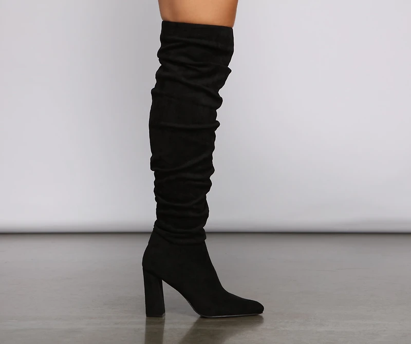Faux Suede Knee-High Block Heel Boots