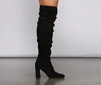 Faux Suede Knee-High Block Heel Boots