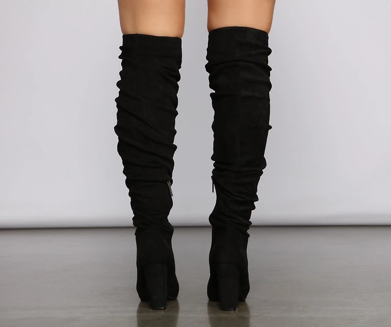Faux Suede Knee-High Block Heel Boots