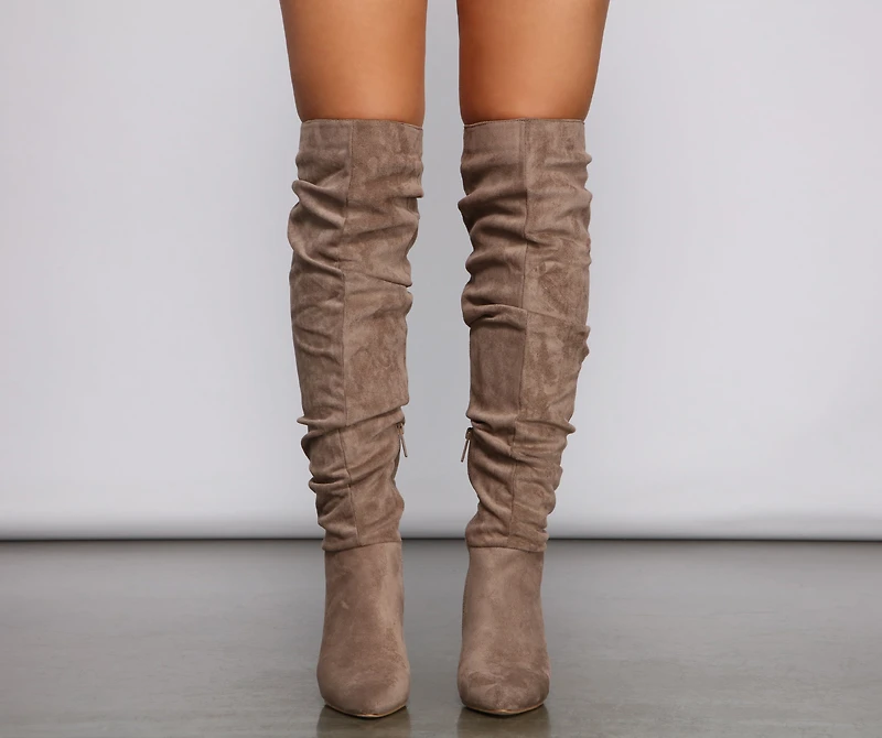 Faux Suede Knee-High Block Heel Boots