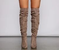 Faux Suede Knee-High Block Heel Boots