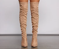 Faux Suede Pointed Toe Block Heel Boots