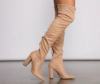 Faux Suede Pointed Toe Block Heel Boots