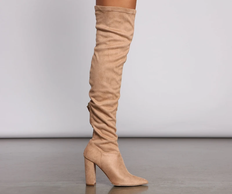 Faux Suede Pointed Toe Block Heel Boots