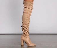 Faux Suede Pointed Toe Block Heel Boots