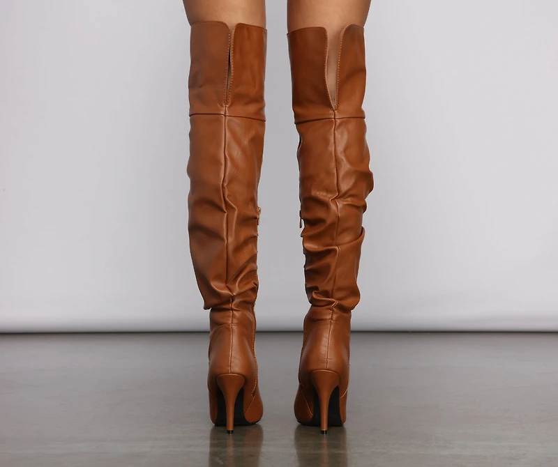 Faux Leather Ruched Stiletto Boots