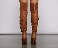 Faux Leather Ruched Stiletto Boots