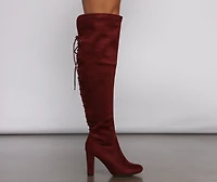 Lace Back Over The Knee Block Heeled Boots