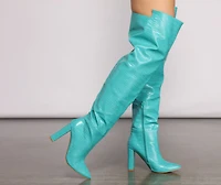 Fashionista Chic Croc Embossed Faux Leather Boots