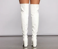 Level Up Faux Patent Leather Thigh High Boots