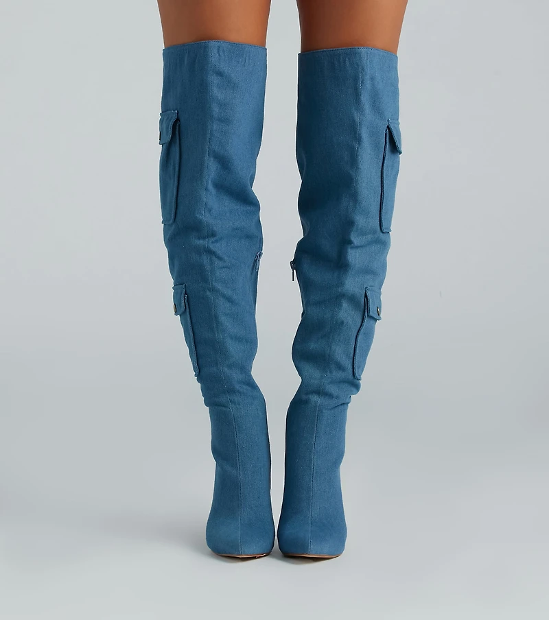 Bold Babe Denim Over-The-Knee Stiletto Boots