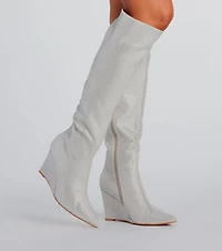 Stunningly Stylish Rhinestone Knee-High Wedge Boot