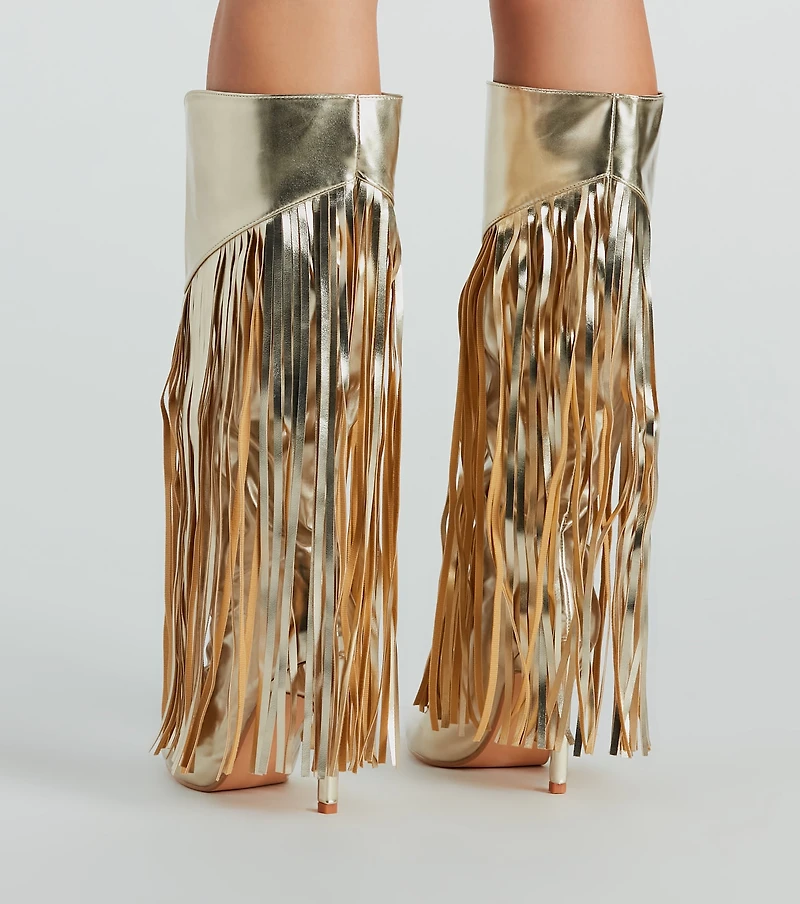 Shaking It Faux Leather Metallic Fringe Boots