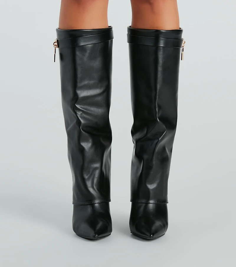Top Tier Faux Leather Charm Foldover Boots