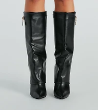 Top Tier Faux Leather Charm Foldover Boots