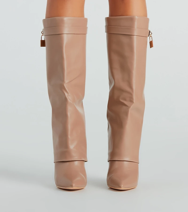Top Tier Faux Leather Charm Foldover Boots