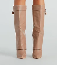Top Tier Faux Leather Charm Foldover Boots