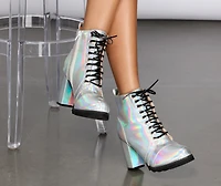 Holographic Lace Up Combat Boot