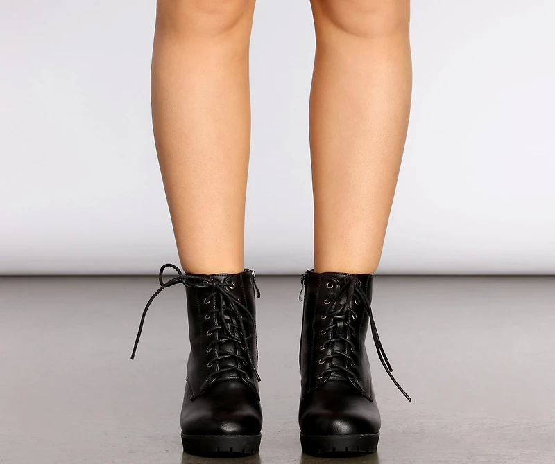 Kickin' It Faux Leather Lace Up Booties
