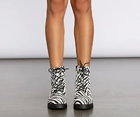 Let's Get Crazy Zebra Print Combat Boots