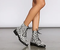 Let's Get Crazy Zebra Print Combat Boots