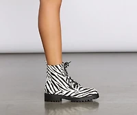 Let's Get Crazy Zebra Print Combat Boots
