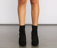 Lace Up Faux Nubuck Stiletto Booties