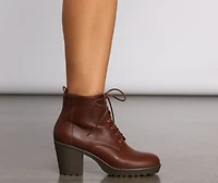Lace Up Faux Leather Lug Booties