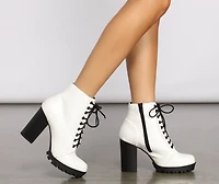 Faux Leather Lace Up Lug Booties