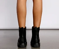 Faux Leather Combat Lug Sole Booties
