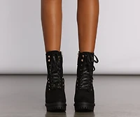 Faux Suede Lace Up Combat Booties