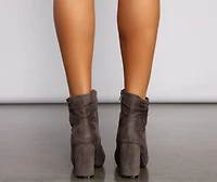 All About Ruched Faux Suede Ankle Booties