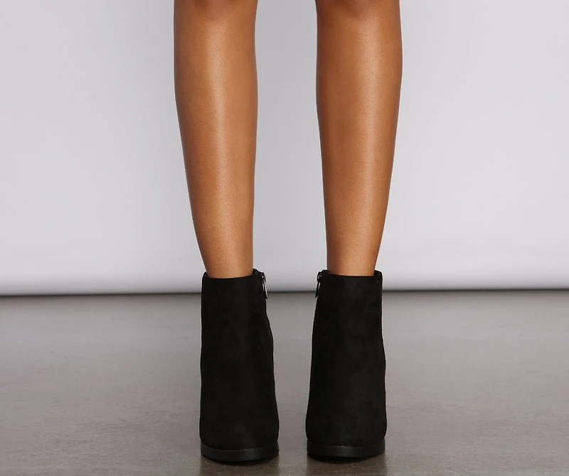 Classic Faux Suede Stacked Heel Booties