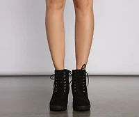 Lace Up Faux Suede Lug Booties