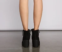 Lace Up Faux Suede Lug Booties