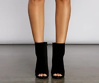 Classic Staple Faux Nubuck Peep Toe Booties