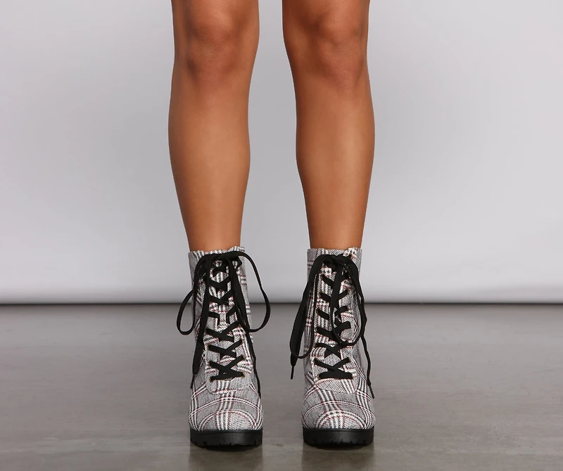 So Fab Plaid Lug Booties